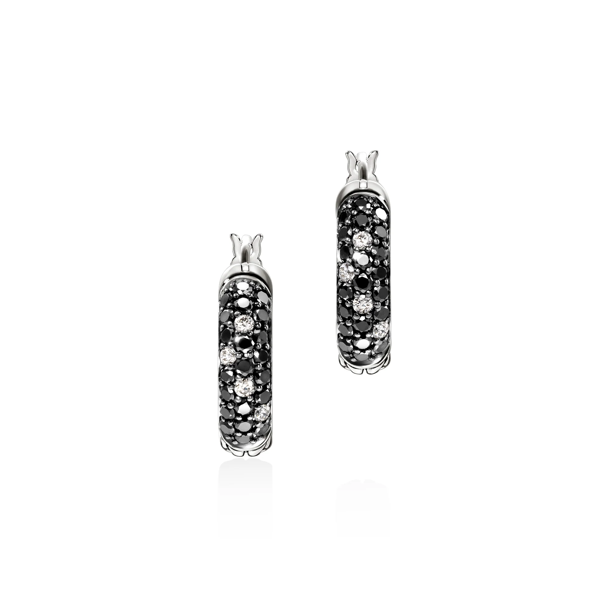 JH Essentials Hoop Earring, Sterling Silver, Black Sand Diamond Pavé, 13MM|EBP987002MDI