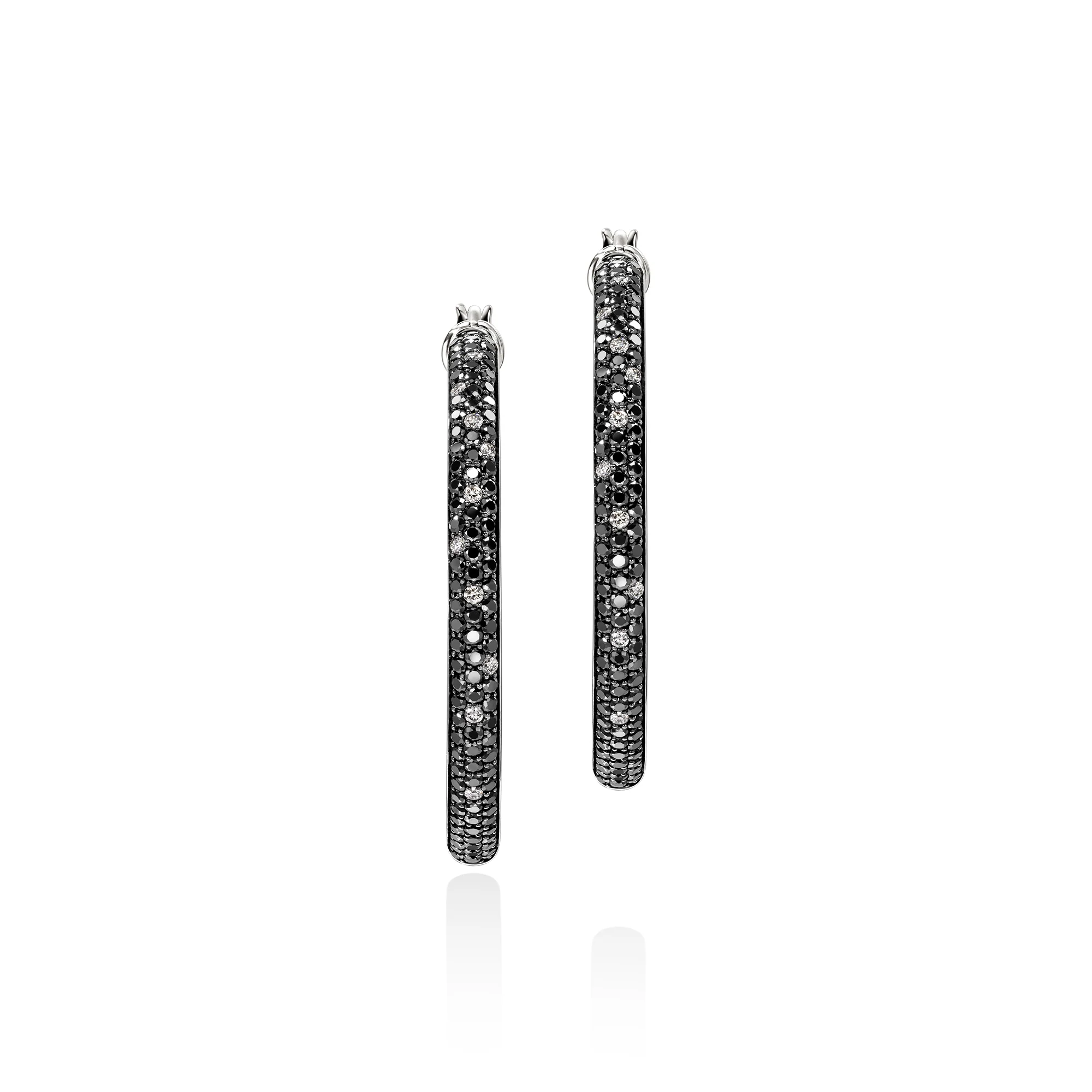 JH Essentials Hoop Earring, Sterling Silver, Black Sand Diamond Pavé, 30.5MM|EBP987212MDI
