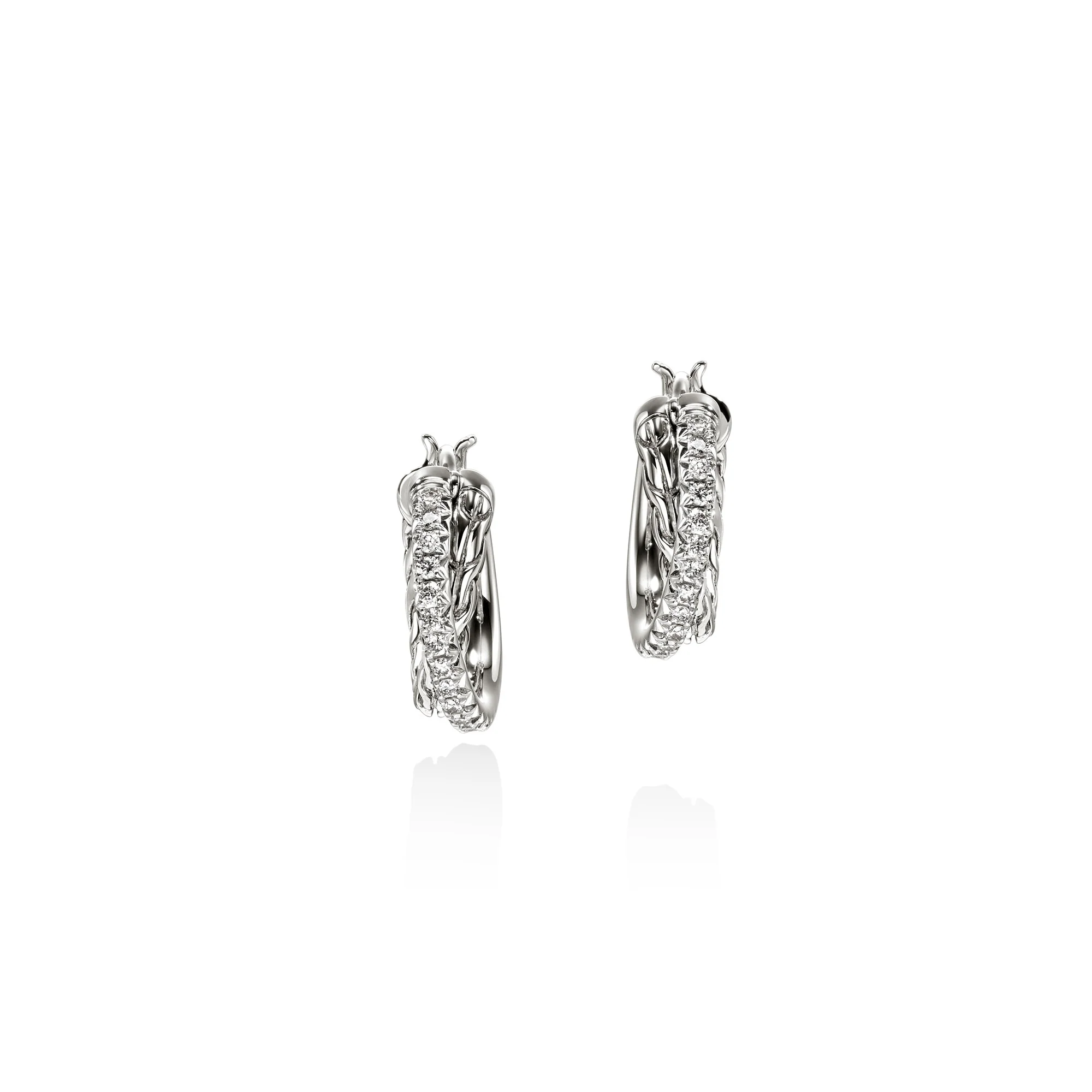 JH Essential Pavé Crossover Hoop Earring, Sterling Silver, Diamonds, 15MM|EBP987132DI