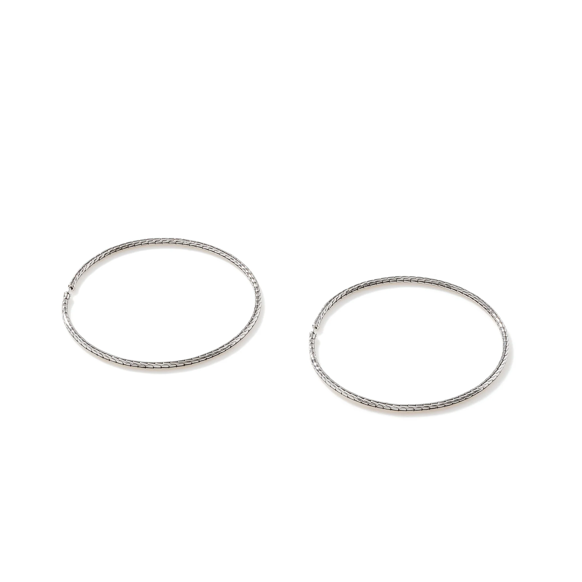 Carved Chain Hoop Earring, Silver, 76.5MM|EB90375