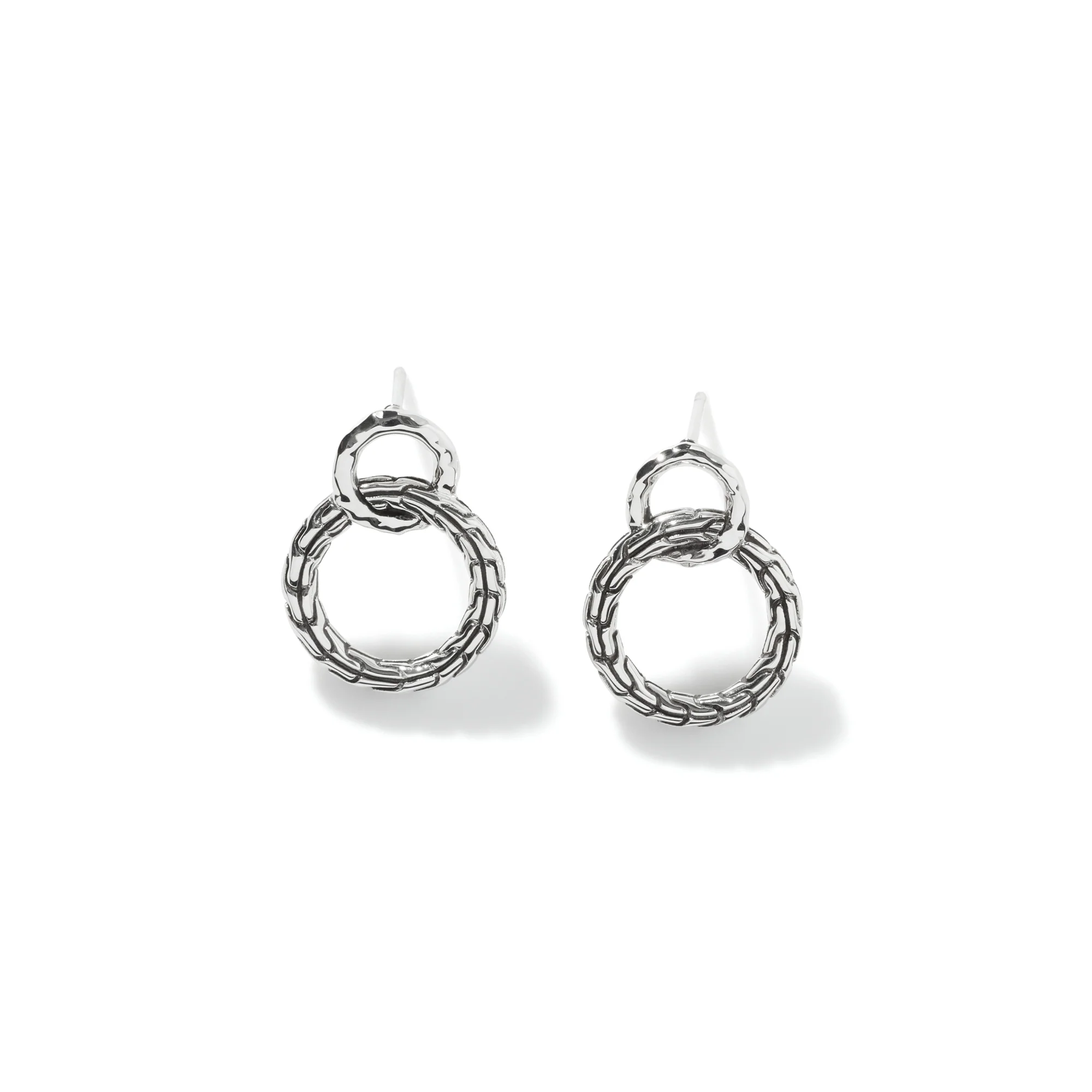 Carved Chain Interlink Stud Earrings, Silver|EB90580