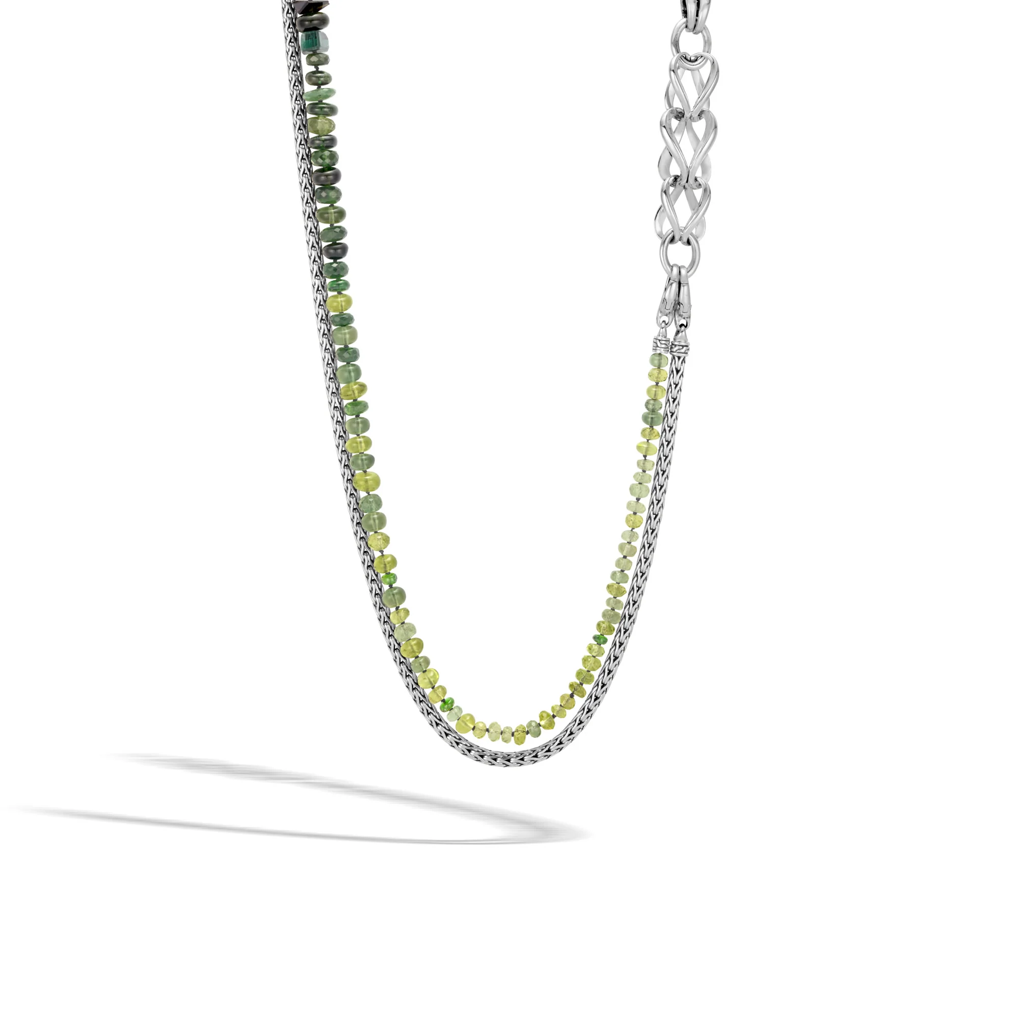 Asli Classic Chain Link Double Row Necklace with Mixed Green 1 Asli Classic Chain Link Double Row Necklace with Mixed Green