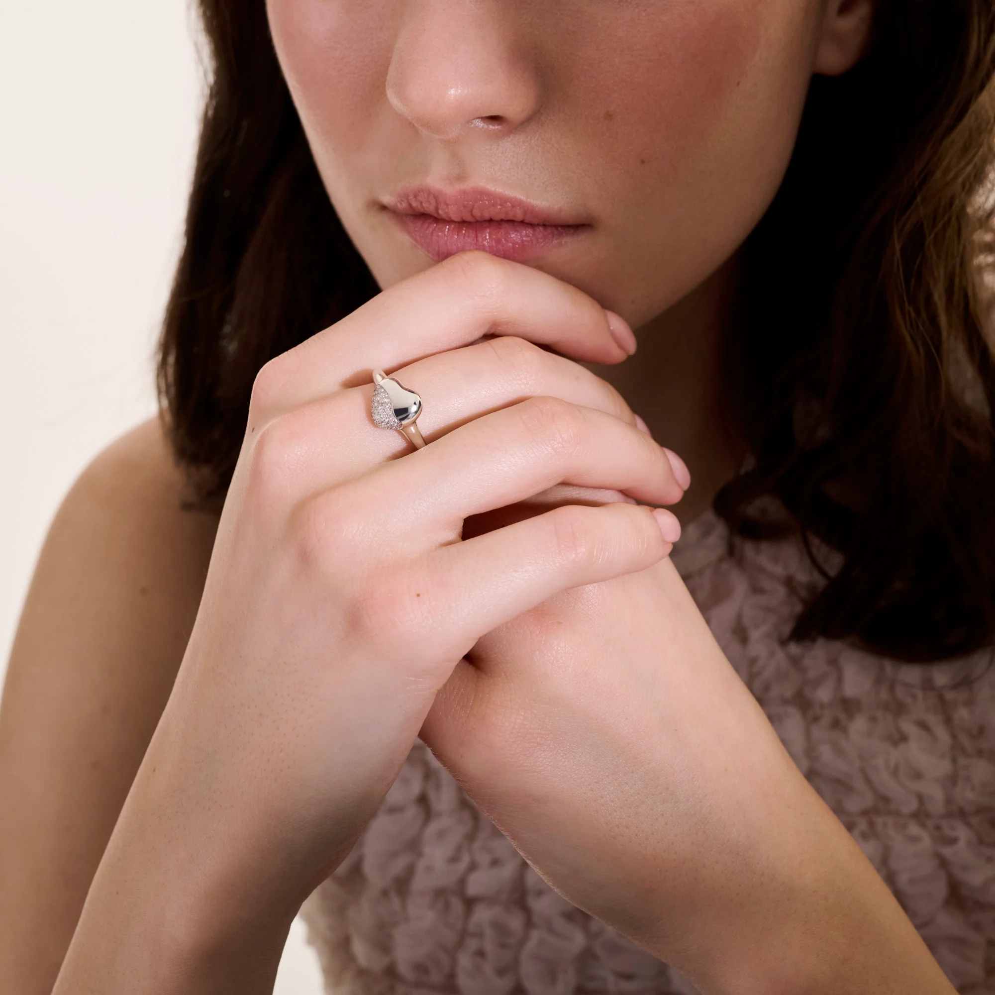 Pebble Heart Ring, Sterling Silver, Diamonds|RBP9012362DI 10 Pebble Heart Ring, Sterling Silver, Diamonds|RBP9012362DI